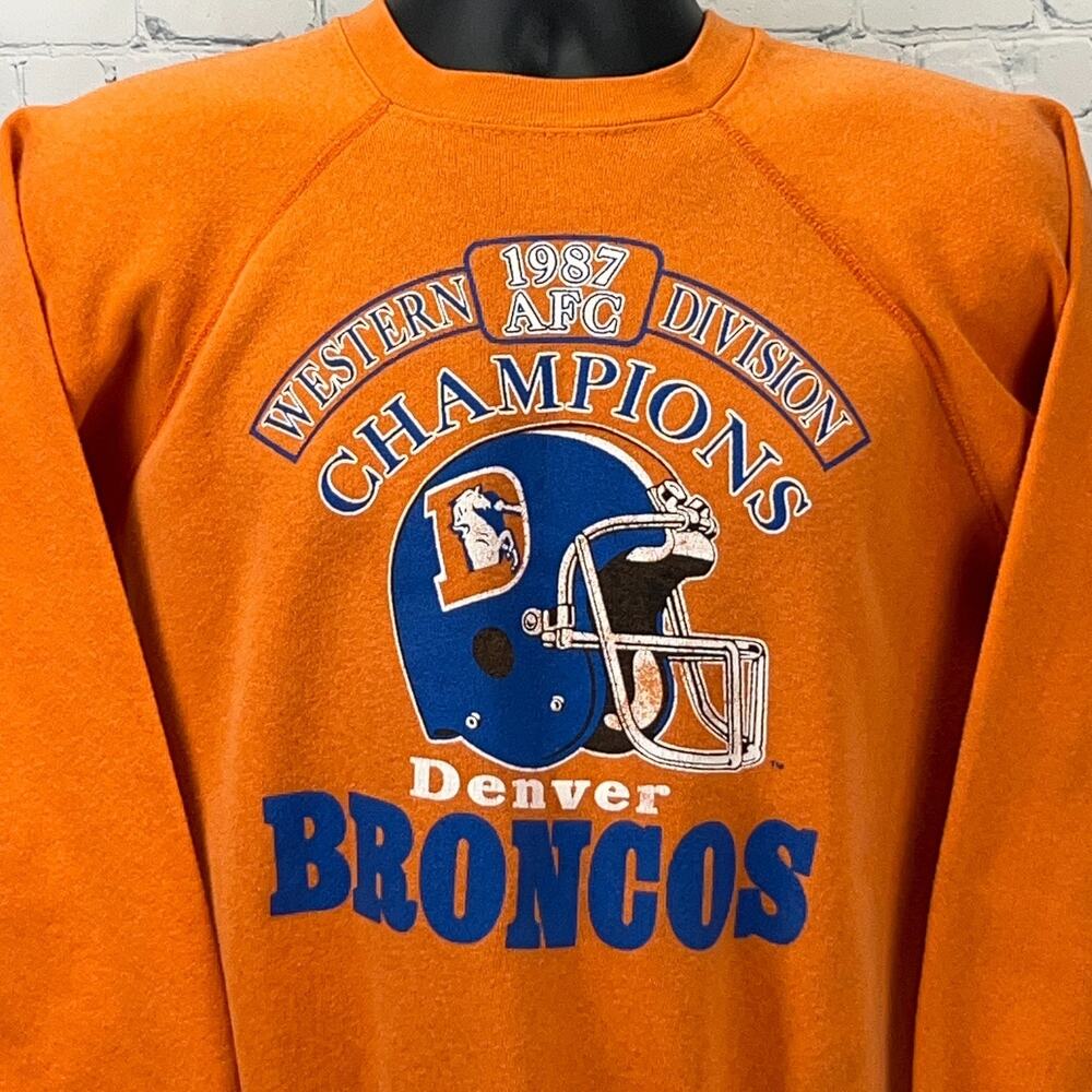 Vintage 80s Denver Broncos 1987 Sweatshirt Division Champions Orange M Medium